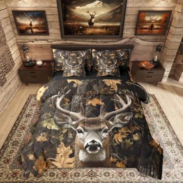 Imagem de Erosebridal Jogo de edredom Queen com estampa de animais de veado rústica, 7 peças, para crianças, adolescentes e adultos, chalé campestre