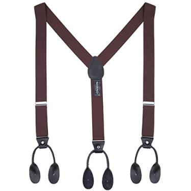 Imagem de Suspensórios masculinos elásticos da Marino, 3,18 cm de largura com botões duplos de couro genuíno e conjunto de gravata borboleta de poliéster – Marrom claro – Grande