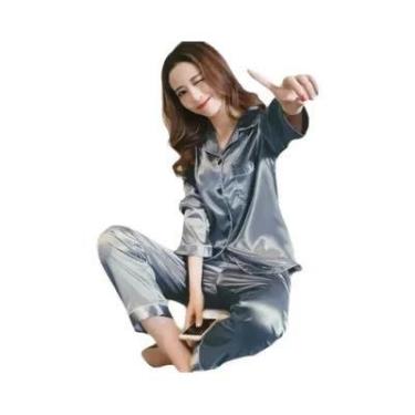 Imagem de Conjunto De Pijamas Femininos De Manga Longa Em Tamanho Grande Para Ou