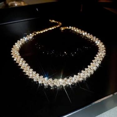 Imagem de Colar gargantilha de strass para mulheres, colar de fileira de diamante, colar de cristal brilhante, acessórios de festa de formatura para mulheres, One Size, Cobre, Sem Pedra Preciosa