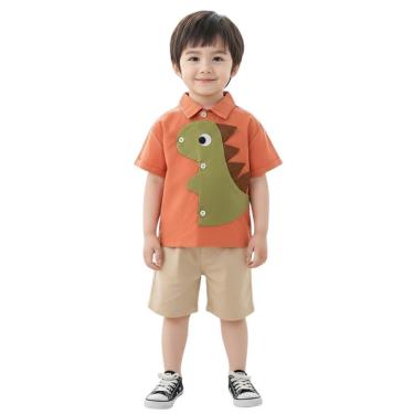 Imagem de Conjunto Infantil Camisa Dinossauro e Bermuda Bege Menino