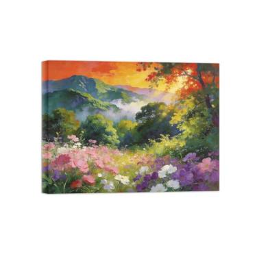 Imagem de Impressão em tela de paisagem de arte de parede - flores de árvore de floresta de montanha - quadros de pintura de decoração para sala de estar pronta para pendurar tela embrulhada 60 x 80 cm 24 x 31