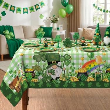 Imagem de Dolficy Toalha de mesa de Dia de São Patrício 152 x 213 cm, decorações de São Patrício para casa, retângulo, toalhas de mesa para decoração de gnomos da sorte, poliéster para piquenique, festa, jantar