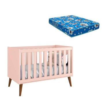 Imagem de Berço Americano New Theo Rosa Com Pés Amadeirados E Colchão Ortobom - Reller