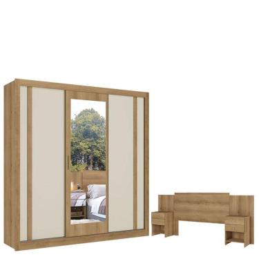 Imagem de Guarda Roupa Casal Ibiza Glass 3 Portas Capuccino Cacau Off White Flex E Cabeceira Formosa Capuccino - Thb