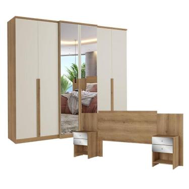 Imagem de Guarda Roupa Casal Valência 6 Portas Full Glass Capuccino Off White Com Cabeceira Formosa Glass Capuccino - Thb