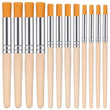 Imagem de DOPENSPI Conjunto de 12 pincéis de estêncil de madeira, pincéis de madeira com cabo de madeira, pincéis de pintura artística, pincel pontilhado para pintura a óleo acrílica, aquarela, projetos de