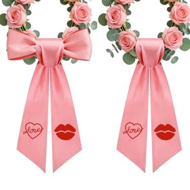 Imagem de Faixa de guirlanda para porta da frente, pacote com 2 cintos de porta de fita de cetim rosa para decoração de porta, janela e jardim, serve para dia dos namorados, Natal e guirlandas sazonais
