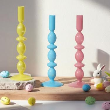 Imagem de Mumufy 3 peças de suporte de vela de Páscoa de 28 cm de vidro, suporte de castiçal de ovo de páscoa, decorações de mola, castiçais, decorações de centro de mesa, decoração para vela, lareira, manto
