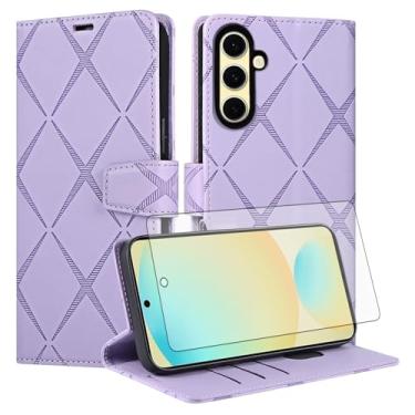 Imagem de Asuwish Capa de telefone para Samsung Galaxy S24 FE 5G capa carteira com protetor de tela de vidro temperado PU couro sintético flip porta-cartão de crédito slot suporte celular S 24 EF AI S24FE 24S