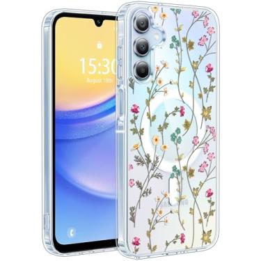 Imagem de Jkvare Capa para Samsung Galaxy A15 compatível com MagSafe, capa protetora magnética sem fio com padrão estético cristalino para mulheres e meninas - flores country