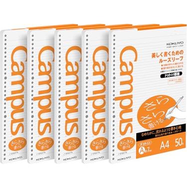 Imagem de Kokuyo Papel de folha solta campus para fichários, escrita suave Sarasara, A4, A 7 mm pontilhada pautada, 30 furos, 35 linhas, 50 folhas, pH neutro, resistente a sangramento, 75 gsm, pacote com 5, importação japonesa (NO-816ATN)