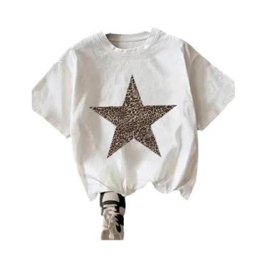 Imagem de Camiseta Feminina De Algodão Com Estampa De Estrela De Leopardo, Gola 