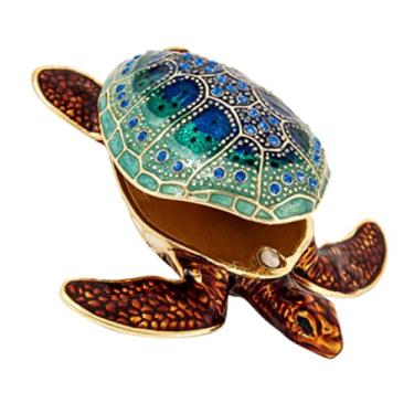 Imagem de COLLBATH Caixa de joias de tartaruga marinha, organizador de bugigangas esmaltadas com decoração de strass, pequena caixa decorativa para mulheres, presente para amantes de tartarugas e armazenamento