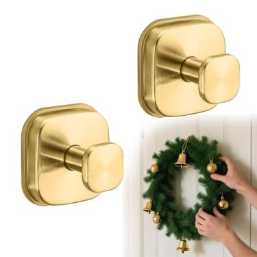 Imagem de Tyothimm 2 ganchos quadrados com ventosa, gancho de chuveiro de aço inoxidável 304, puxador removível com ventosa para chuveiro, banheiro, cozinha, porta de vidro, espelho (ouro)