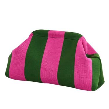 Imagem de Bolsa feminina listrada, bolsa de malha, bolsa de crochê, presente de aniversário e feriado para mulheres, Verde e rosa
