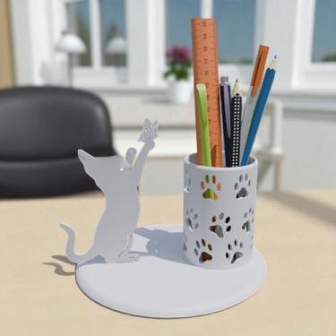 Imagem de Organizador de Mesa Formato Gato Fofo - Porta-Caneta e Lápis Personalizado para Home Office, Escritório e Ambientes Domésticos (BRANCO)