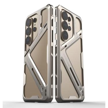 Imagem de HAOMRIYL Capa de metal para Samsung Galaxy S26 Ultra, capa de proteção minimalista de liga de titânio, parte traseira oca, à prova de choque, revestimento de grau militar, dourado, S26 Ultra
