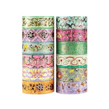 Imagem de Conjunto de adesivos Washi com estampa dourada de flor, adesivos de bronze coloridos para artes faça-você-mesmo, materiais de diário, scrapbook, cartão, embrulho de presente
