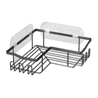 Imagem de KHUTRW3D Rack de armazenamento de chuveiro, prateleiras de banheiro, organizador de chuveiro, fio de aço inoxidável preto com ganchos, sem perfuração, prateleira de chuveiro de canto para banheiro