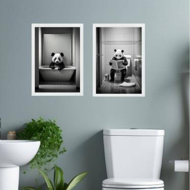 Imagem de Kit 2 Quadros Decorar Banheiro - Urso Panda 45X34Cm