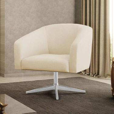 Imagem de Poltrona Decorativa Giratória Cromada Stella Linho Areia D03 - D'Rossi