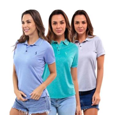 Imagem de Camisa Polo Feminina Manga Curta Piquet Dia a Dia Kit 3