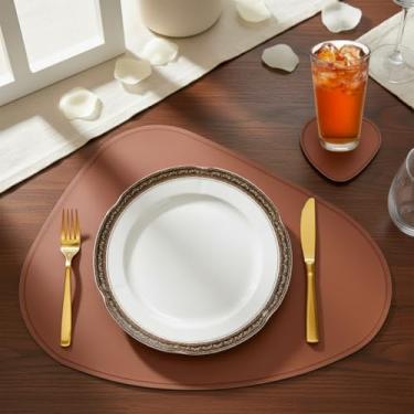 Imagem de Jogo Americano Oval Impermeável Elegante Prático, Azul Marinho, Material Sintético, Proteção para Mesa (6, CARAMELO)