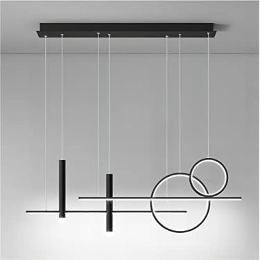Imagem de Luz de ilha de LED de 6 luzes, luz de ilha criativa de 100 cm com controle remoto e luz suspensa infinitamente regulável, luminária pendente linear geométrica para sala de jantar, preta