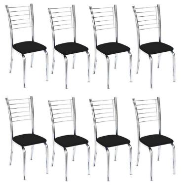 Imagem de Kit 8 Cadeiras De Jantar Lara Cromada Para Cozinha Assento Sintético Preto - Aurora Line