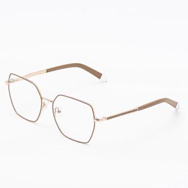 Imagem de Armação Óculos Grau Feminino Metal Quadrado, Lidia CorDourado com Pret