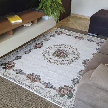 Imagem de Tapete Sala Antiderrapante Floral Jasmin 01 Bege 1,00x1,50m