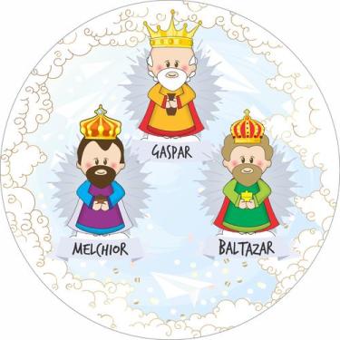 Imagem de Painel de Tecido Sublimado Redondo Santinhos Católicos Reis Magos c/ E