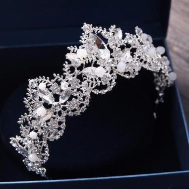 Imagem de Coroa Tiara Arranjo Cabelo Noiva Strass Prata Prateada Luxo - De Castr