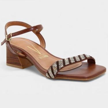 Imagem de Sandália Vizzano Salto Bloco Strass Bicolor Feminina - Marrom, 37
