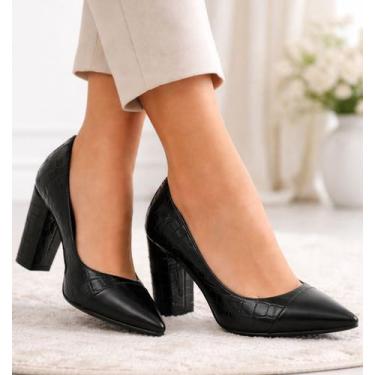 Imagem de Sapato Social Scarpin Salto Alto Grosso Bico Fino 9cm Feminino EMILY O