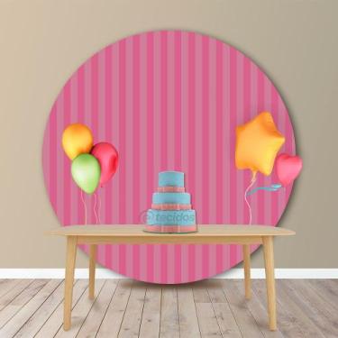 Imagem de Painel Redondo em Jacquard Rosa Pink Chiclete Listrado - Jacquard Trad