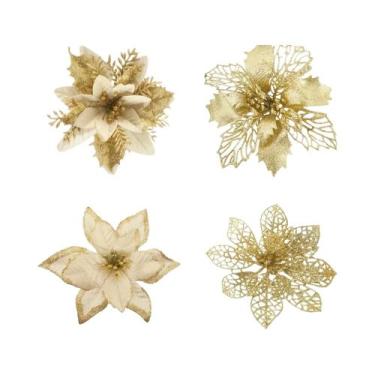 Imagem de Flores De Natal Artificiais Com Glitter, 8 a 16 Peças, Decorações Para