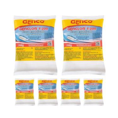Imagem de Kit 6 Pastilha Tablete Estabilizado Genclor T-200 Genco  200g