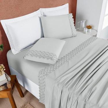 Imagem de Jogo De Lençol Nobre Queen 4 Peças Micropercal 200 Fios Bordado Inglês