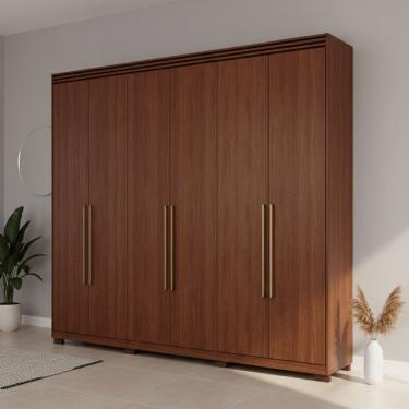 Imagem de Guarda-roupa Casal 6 Portas com Pés e Espelho Interno Giratório 263cm 100% Mdf Turim Espresso Móveis Jequitiba