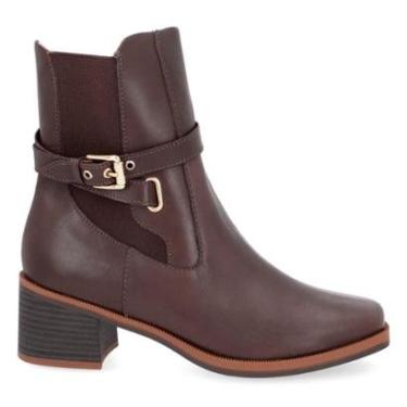 Imagem de Bota Usaflex Feminina Em Couro Salto Bloco Tira Enfeite AL3003-Feminino