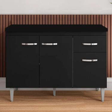 Imagem de Balcão Gabinete Para Pia Sem Tampo 120cm 3 Portas E 1 Gaveta Gabriela Preto - Ajl Móveis