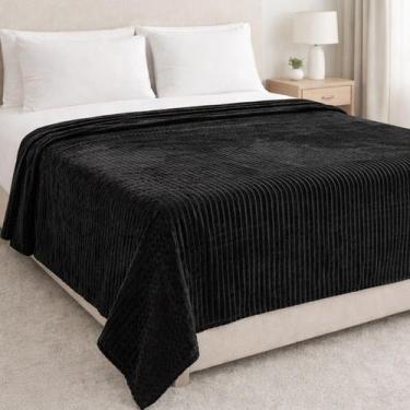 Imagem de Manta Cobertor Canelada Ultrasoft Casal Queen Veludo Grande COR:PRETO 