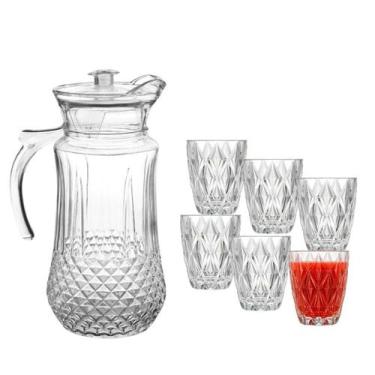Imagem de Conjunto De Jarra 1,4L Com 6 Copo Diamond 300ml de Vidro Para Água Suc