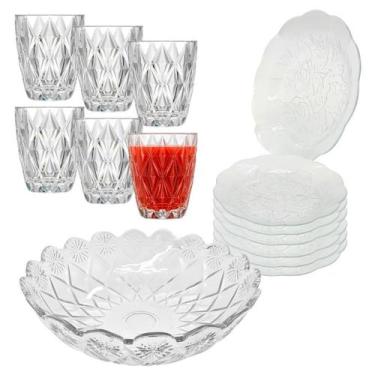 Imagem de Aparelho De Jantar Copos Pratos 13 Peças Vidro com Bowl Grande 2,5L Co