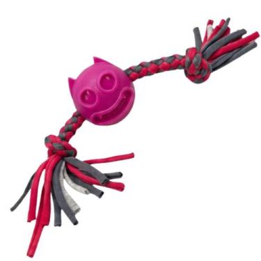 Imagem de Brinquedo Mordedor Maciço Cara Gato com Corda Rosa - Animalissimo