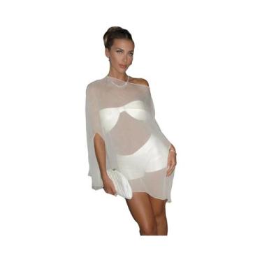 Imagem de Camiseta Feminina Elegante De Chiffon Transparente Com Decote Redondo 