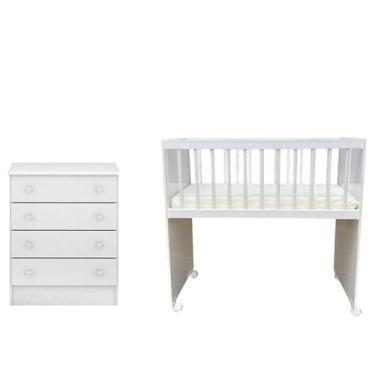 Imagem de Mini Berço Moisés Alegria e Cômoda Infantil 103 Doce Sonho Branco Bril