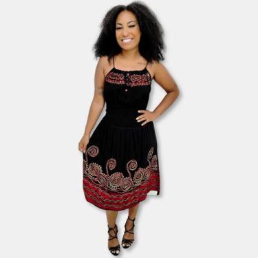 Imagem de Vestido Curto Indiano Alça Batik Bordado Elástico Cintura 44 - Sarat M